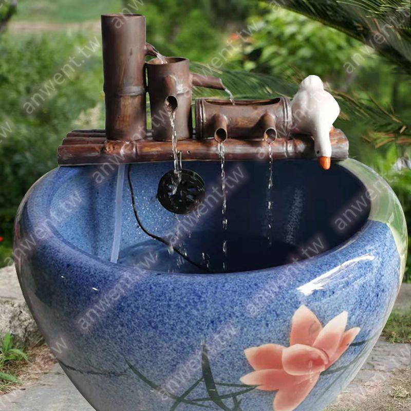 陶瓷魚缸過濾器仿竹子流水器擺件循環水配件養魚搭配水缸水池造景#有口皆碑19