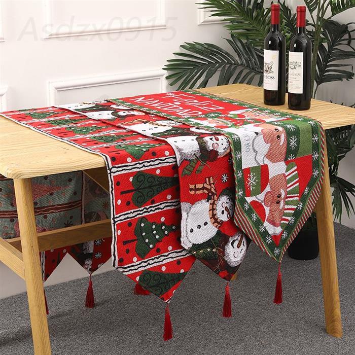 ✨【聖誕家居飾品】新款圣誕節裝飾用品針織布桌旗創意圣誕老人餐桌裝飾圣誕樹桌布