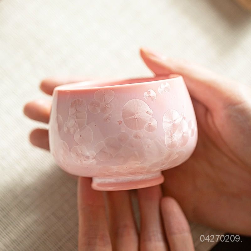 「新品推薦」🔥結晶日式少女心窯變結晶釉茶杯櫻花粉主人杯個人單杯禮盒裝客廳傢 LSWP