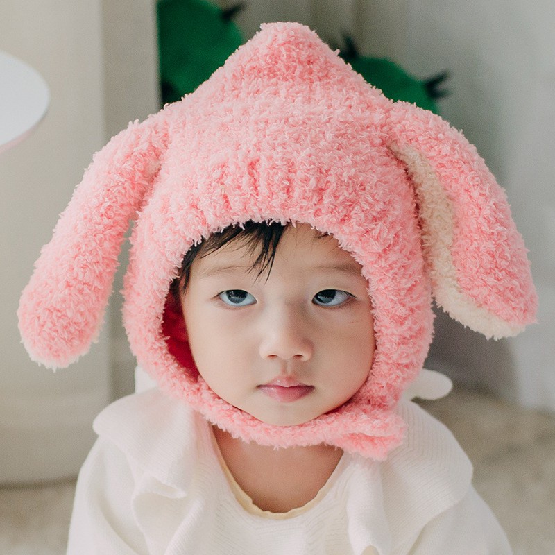韓版可愛兔耳朵幼嬰兒童男女寶寶護耳套頭帽子秋冬季護外保暖針織帽百搭時髦毛帽潮