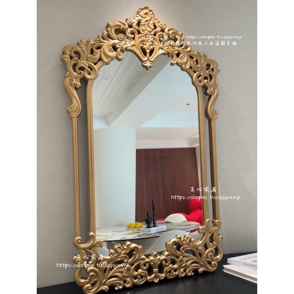 &lt;覓心家居&gt;歐美式奢華雕花復古鏡別墅法式壁爐裝飾鏡美式浴室鏡高端衛浴鏡子