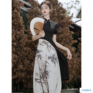 【古風🔥]新中式旗袍 旗袍洋裝改良 旗袍女 高階感 連衣裙 女夏季 國風裙子 旗袍改良 水墨裙 旗袍連衣裙 旗袍裙