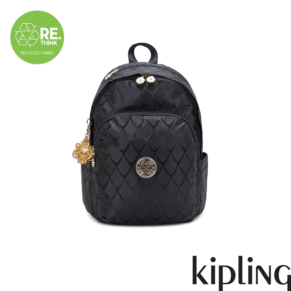 Kipling Lunar New Year 黑底龍紋上方拉鍊後背包-DELIA