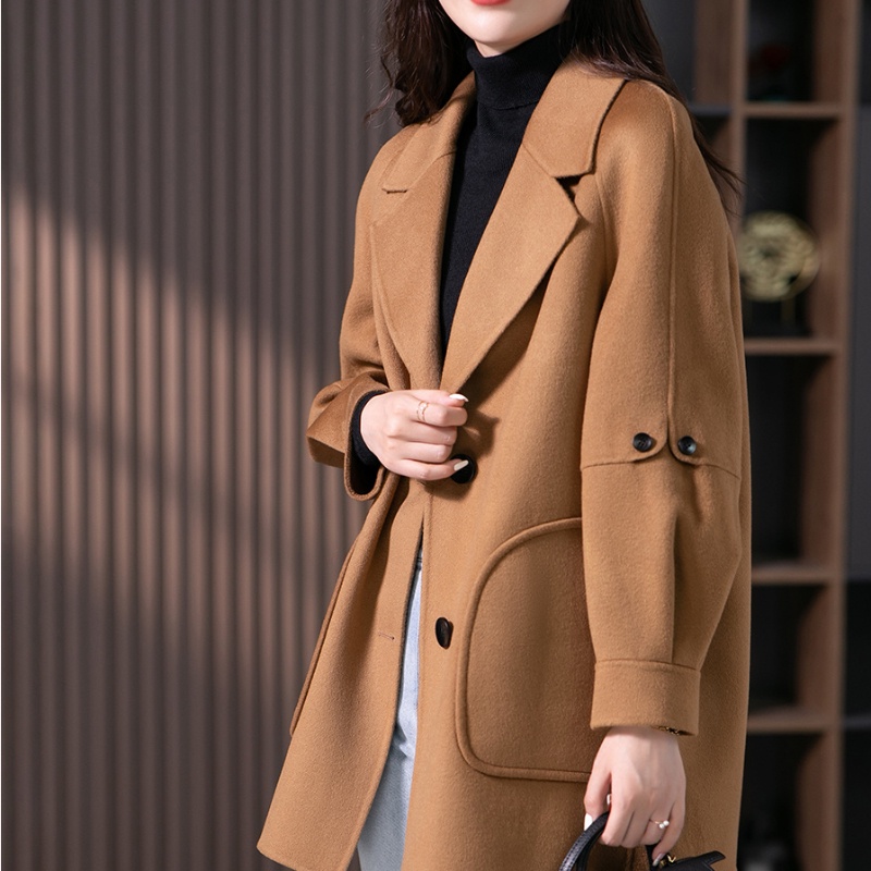新款女繭型顯瘦秋季大衣毛呢韓版大衣中長款寬鬆毛呢2023呢子外套