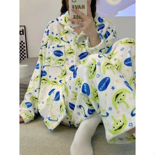 睡美人✨2023年滿印小怪獸 法蘭絨 可愛睡衣ins卡通秋冬季新款可愛套裝潮