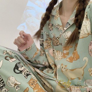 Only❤️睡衣女春秋季可愛卡通長袖可外穿家居服秋2023年新款套裝網紅貓咪