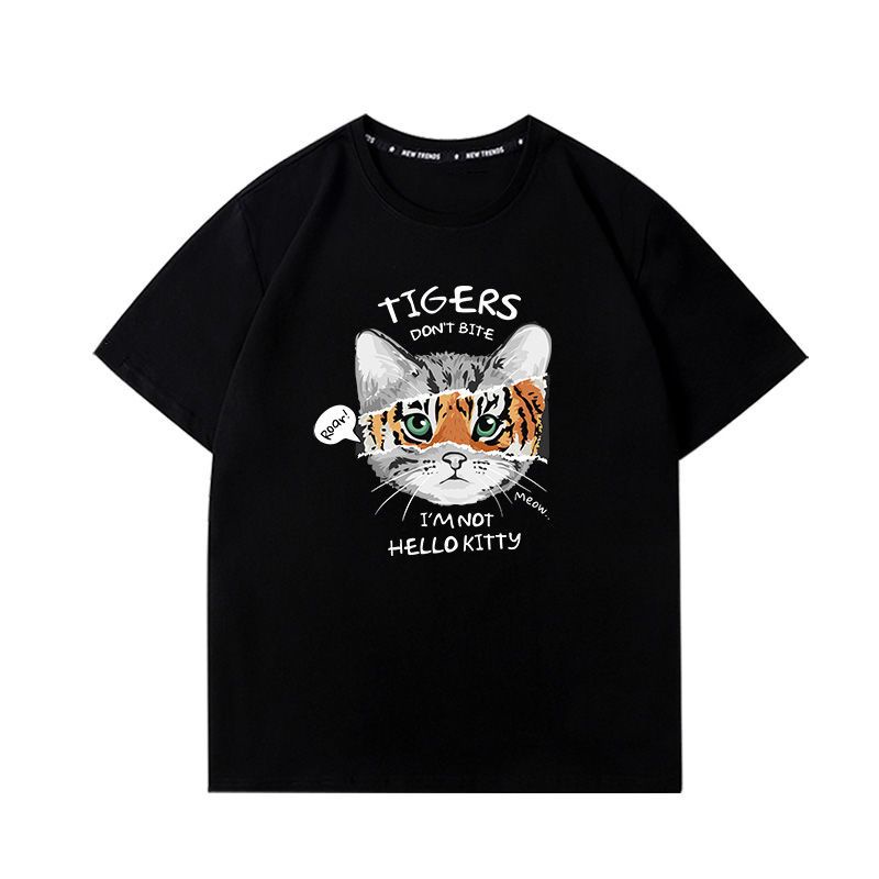 老虎不發威原創虎頭圖案T恤男2022新年虎年限定潮牌印花短袖衣服《西西桃夭》