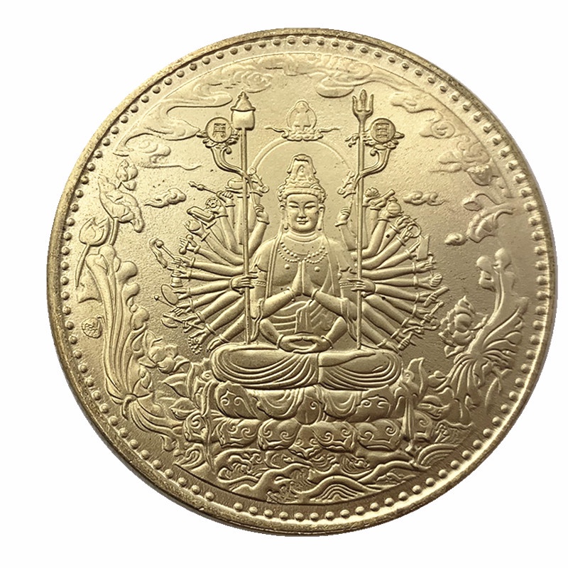 千手觀音佛像紀念幣 金幣銀元銅幣禪意硬幣把玩幣擺件幣