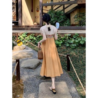 臺灣出貨💯改良漢服 簡約漢元素國風復古溫柔洋裝新中式女裝設計感長裙顯瘦 古裝衣服 傳統服飾免運