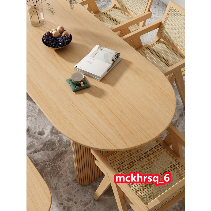 日式實木餐桌椅 橢圓形侘寂風異形辦公桌 小戶型飯桌 簡約原木工作臺