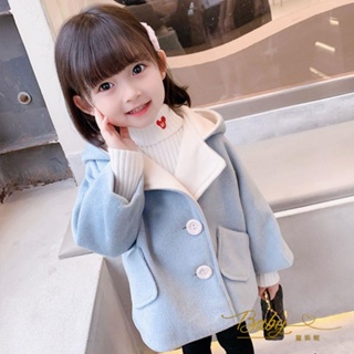 希希❤baby女童外套秋冬新款2023韓版兒童寶寶連帽棉衣加棉加厚毛呢保暖大衣