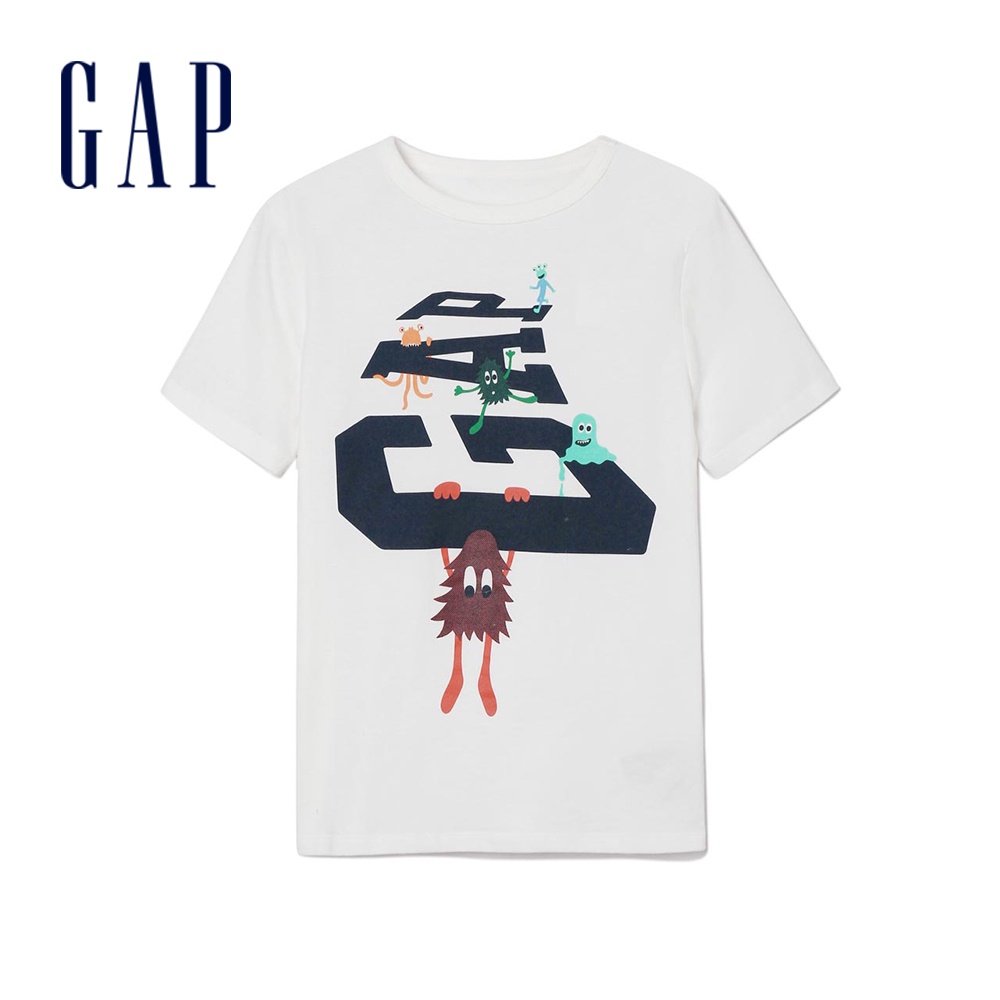 Gap 男童裝 Logo印花圓領短袖T恤-白色(370786)