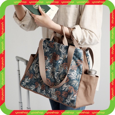 Dailylike韓國甜美印花搭扣單肩手提兩用行李包女士購物包袋進口