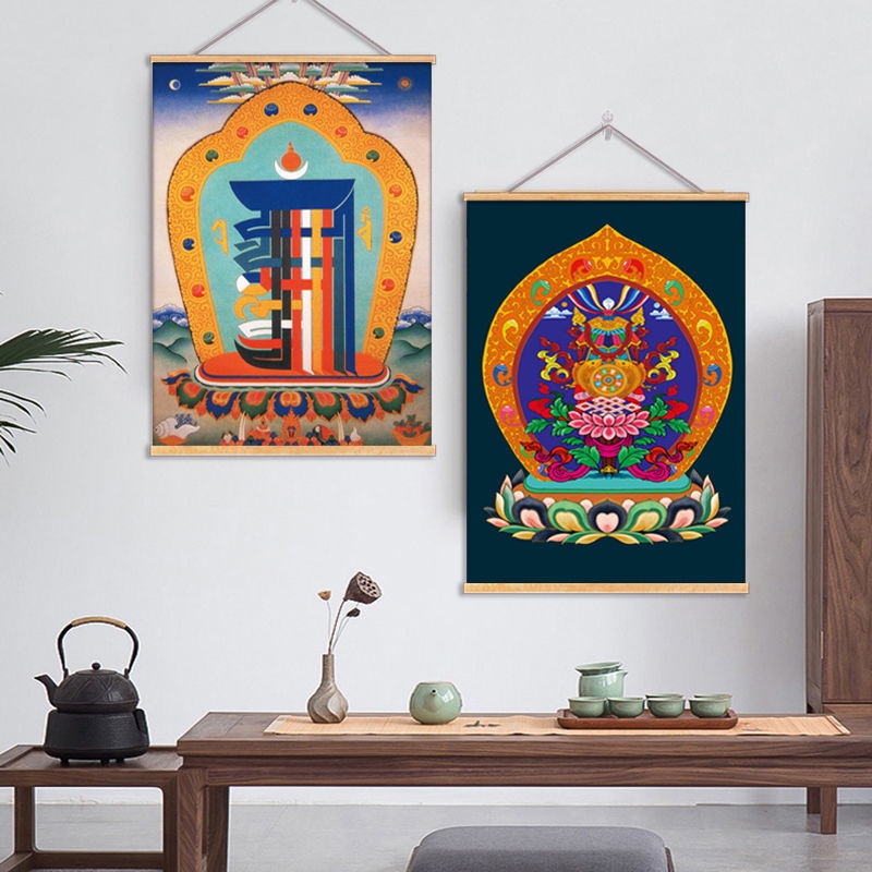 幸運女神雜貨鋪#藏族藝術掛畫吉祥八寶十相自在藏傳唐卡卷軸裝飾畫客廳民宿墻壁畫