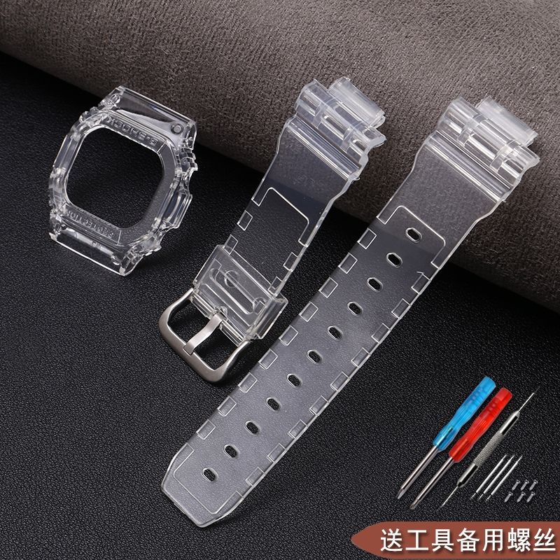 ☾送工具☀適配D.W5600 GW5610透明樹脂表帶表殼套裝SHOC.K男女配件替換手表帶 手表配件 手表表413㊋