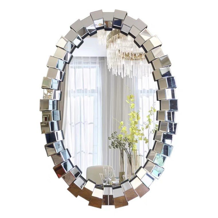 【免運】2023浴室鏡歐式凹凸立體壁掛玄關裝飾鏡橢圓衛生間鏡子餐廳裝飾鏡