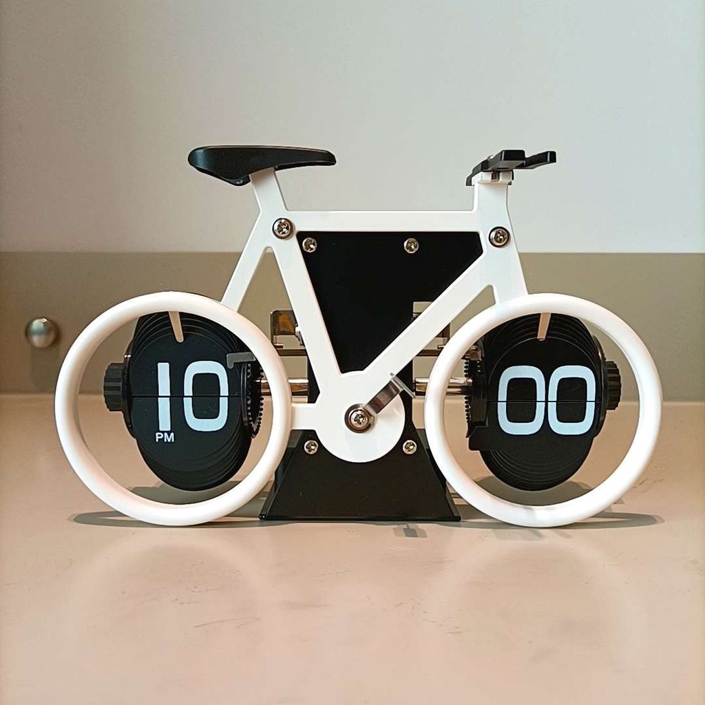 【現貨】德國自動翻頁鐘錶復古客廳擺件腳踏車翻頁機械時鐘鬧鐘個性檯鐘