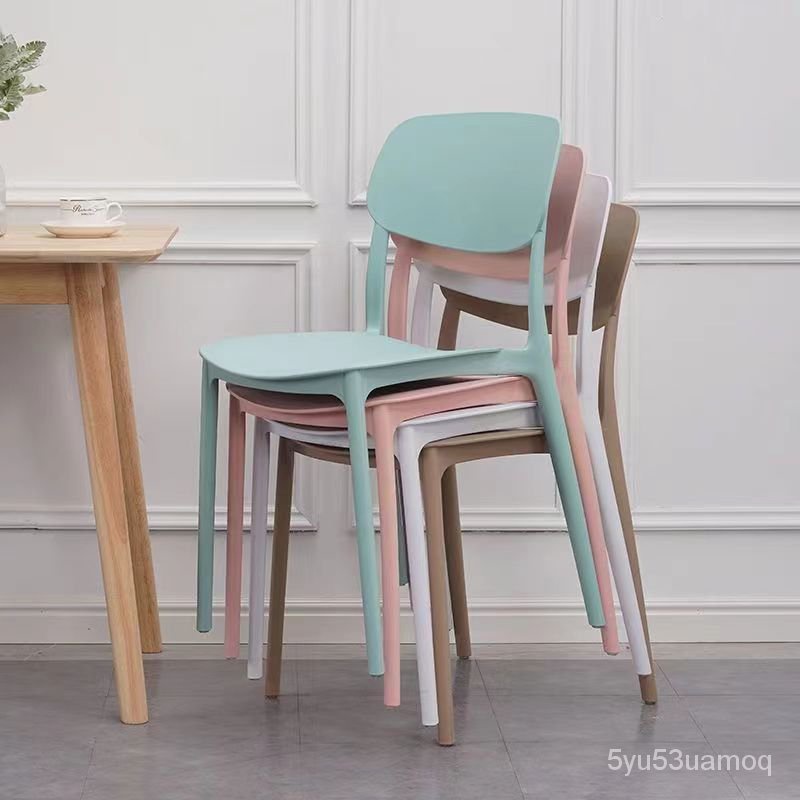 【廠傢直銷】北歐餐傢用塑料現代簡約餐廳馬卡龍色洽談書桌凳靠背網紅化妝椅子