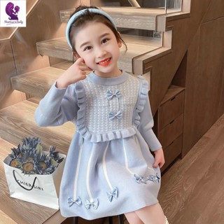 兒童新年服 女童公主裙 女童拜年服 女童冬季新款毛衣裙子兒童女寶秋冬公主裙紅色加絨針織連衣裙