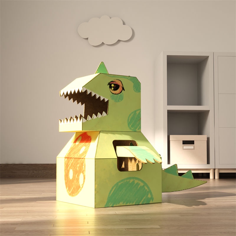 【可穿戴紙箱】▦紙箱恐龍可塗鴉汽車輪船火車紅綠燈幼兒園兒童可穿戴紙板製作房子