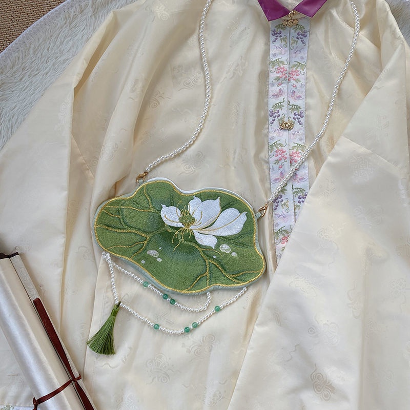 黎落閣漢服包包繡花荷葉雙麵繡花古風原創漢服百搭白菜漢服女配飾