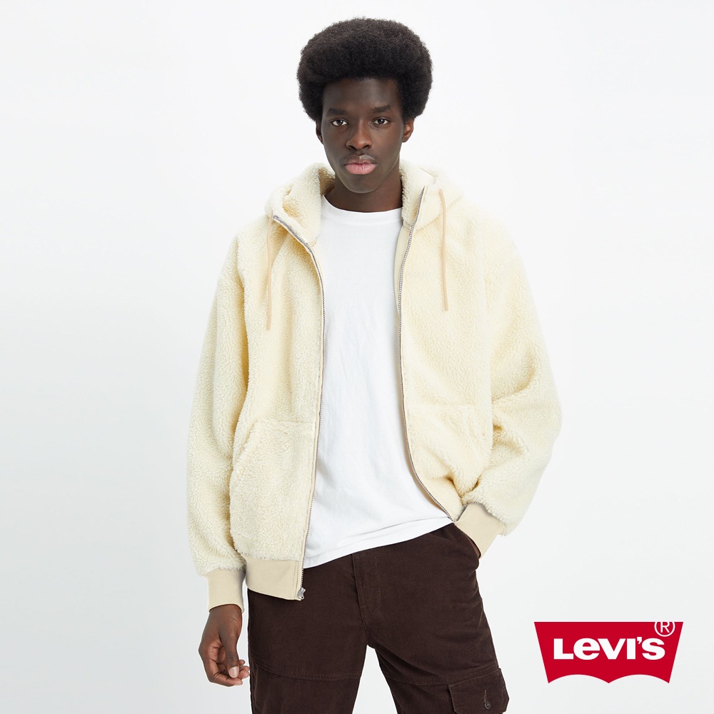 Levis 寬鬆版連帽外套 / 大口袋設計 /  暖身鋪毛 / 牛奶白 男款 A5812-0001 熱賣單品