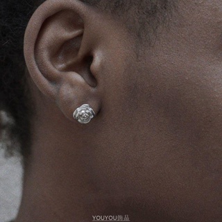 🌿youyou飾品|耳環|純銀 耳環男2022年新款 玫瑰花耳釘男嘻哈女同款耳飾情侶銀飾011