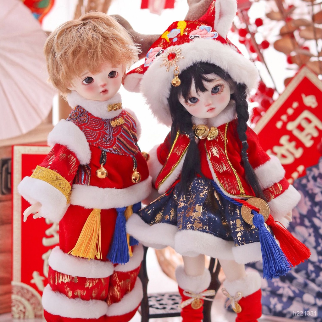 日常免運【bjd 6分娃衣】bjd6分古風漢服 中國風娃衣 六分bjd新年拜年服紅色係喜慶娃衣原創 FLEA