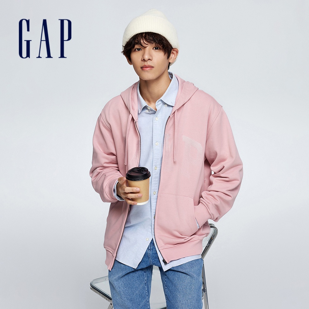 Gap 男裝 Logo連帽外套 碳素軟磨法式圈織系列-粉色(885513)