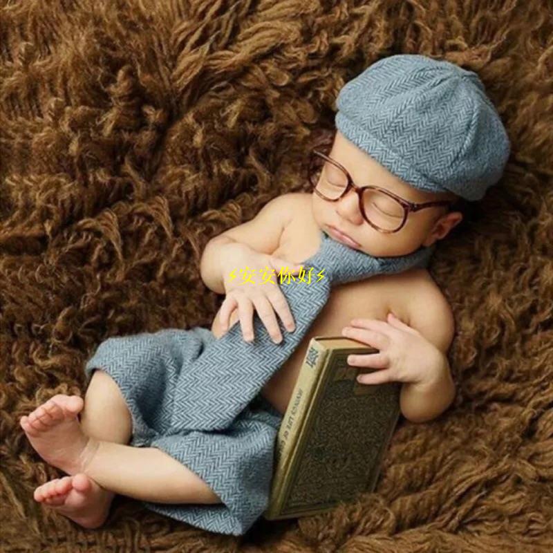 ⚡安安你好⚡紳士套裝（帽子+領帶+褲子+眼鏡）嬰兒拍照服裝/寶寶藝術照道具/新生兒攝影服/照相滿月主題衣服/1～6個月