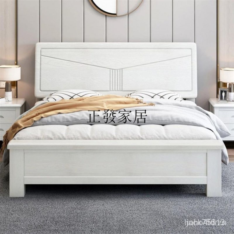 💖床1.8米白色橡木雙人床主臥1.5米單人現代簡約壓紋抽屜儲物床💖實木床  雙人床 經濟型現代 簡約簡易 單人 床架