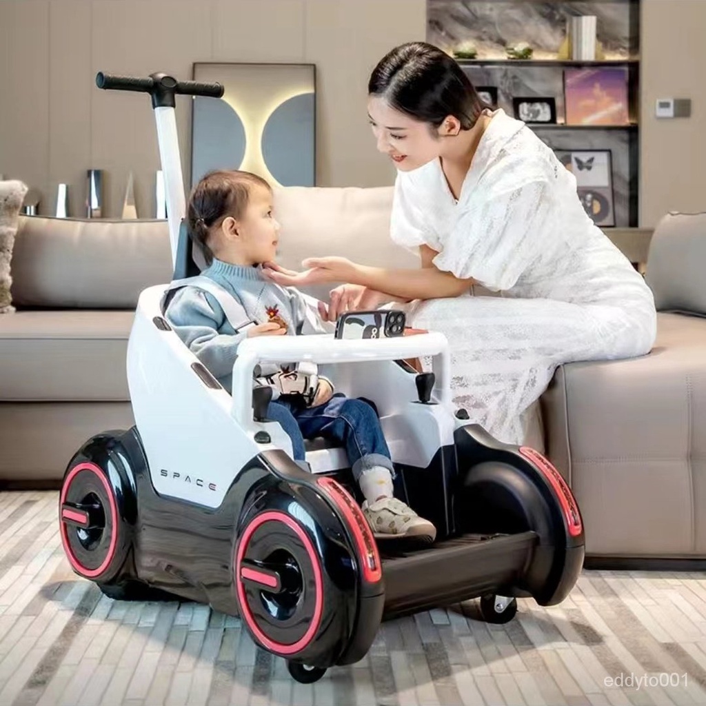 兒童電動車 四輪電動車 兒童遙控車 寶寶玩具車 手推車 嬰兒童電動車四輪手推車360旋轉男女小孩寶寶餐椅可坐可充電遙控