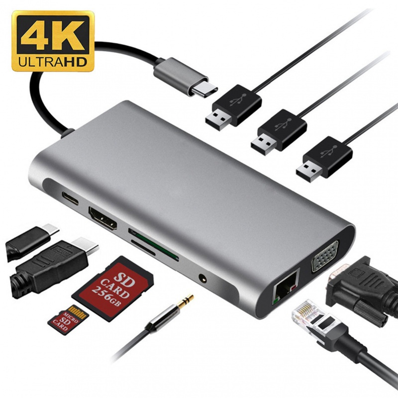 ♨Type-c 擴展塢轉HDMI VGA RJ45 PD USB 3.0集線器十合一多功