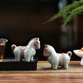 創意陶瓷生肖馬裝飾品擺件動物茶寵室內桌面飾品茶具配件茶玩llij