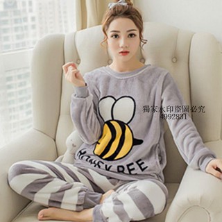 居家服🥼 睡衣女冬加厚法蘭絨套裝珊瑚絨睡衣女秋冬季保暖長袖套頭家居服