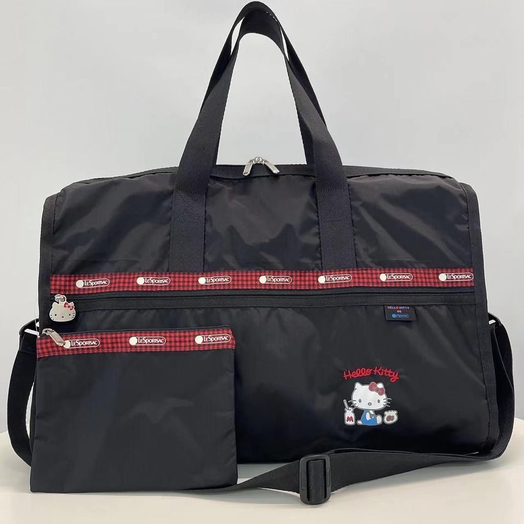 LeS portsac Kitty 黑底凱蒂貓 4319 大容量出差旅遊行李整理收納袋旅行包手提包側背單肩斜挎包