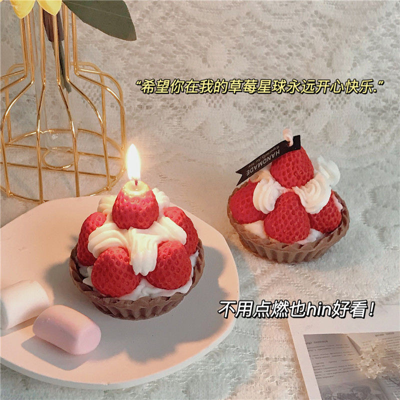ins草莓奶油蛋糕手工甜品香薰蠟燭可愛閨蜜的生日禮物女生小禮盒