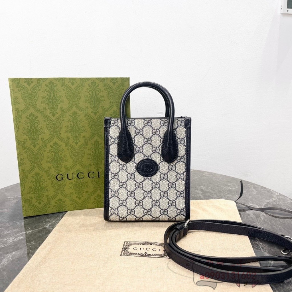 二手免運 GUCCI 古馳 Mini Tote 米藍色 托特包 琴譜包 單肩 手提包 手機包 側背包671623