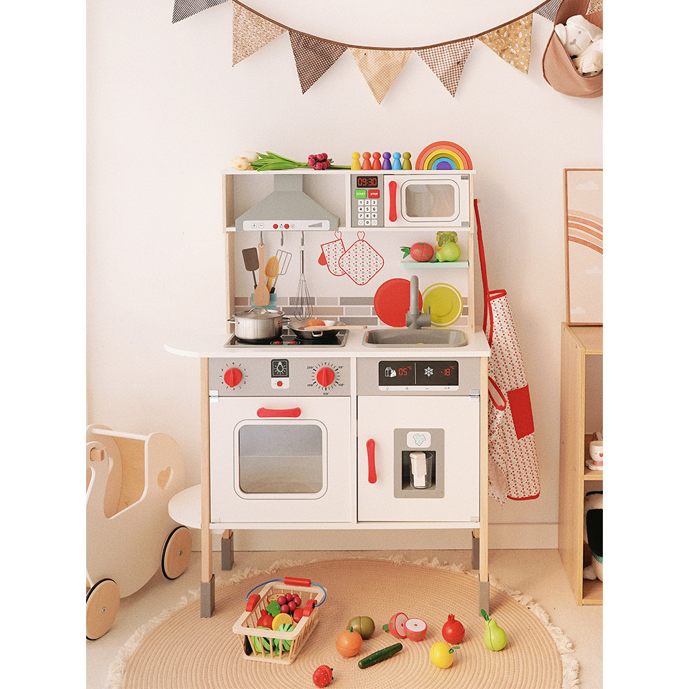 豪華兒童過家家廚房聲光木制玩具3-6歲仿真冰箱微波爐組模擬做飯