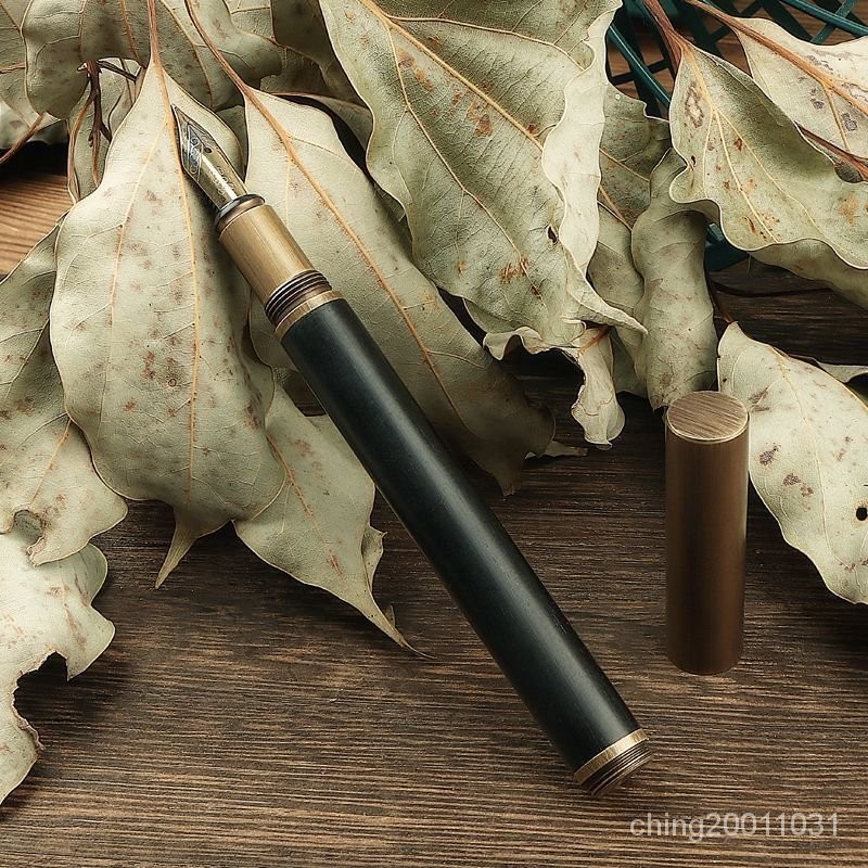 迷你短款口袋老式複古檀木鋼筆便攜小巧黃銅木製學生練字美工書法 GNNH