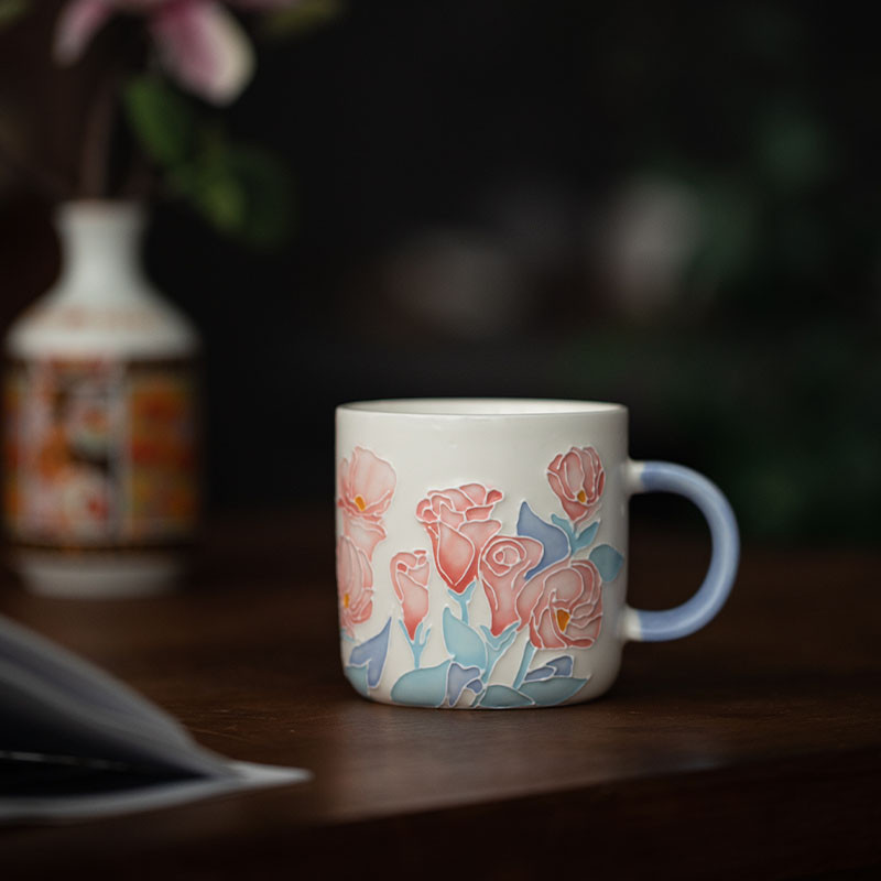 “同合可收據”花有期玫瑰馬克杯同合3/24景德鎮匠師手繪可愛女生咖啡杯生日禮物