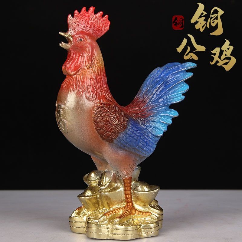 公雞擺件生肖雞手工彩繪銅公雞擺件銅福字公雞擺件 銅雞擺件