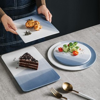 日式餐盤 創意餐盤陶瓷家用盤子北歐風格長方形壽司平盤商用西餐餐廳蛋糕甜品平板盤
