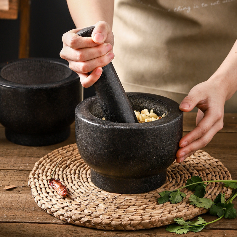 川島屋 石臼 蒜臼子 家用 搗蒜器 天然石頭 擂缽 老式 蒜泥 神器 搗藥 研磨器