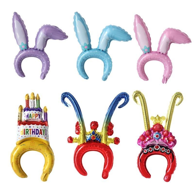 【現貨熱銷】兒童節復活節可愛兔耳朵髮箍氣球 充氣玩具兔子頭飾 幼兒園生日佈置小禮品