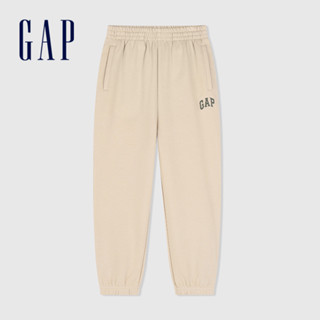 Gap 男童裝 Logo束口鬆緊棉褲 碳素軟磨法式圈織系列-卡其色(429343)