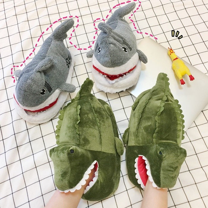 鱷魚拖鞋毛絨家居拖鞋綠色鱷魚包跟室內保暖秋冬季棉拖鞋
