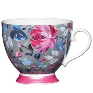 台灣現貨 英國《KitchenCraft》高腳骨瓷馬克杯(花叢灰400ml) | 水杯 茶杯 咖啡杯