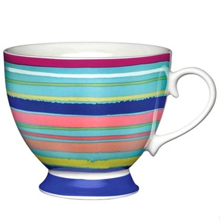台灣現貨 英國《KitchenCraft》高腳骨瓷馬克杯(彩橫紋400ml) | 水杯 茶杯 咖啡杯