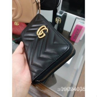 真品二手 GUCCI Marmont 443123 黑 牛皮 金色 LOGO 拉鍊 12卡 長夾